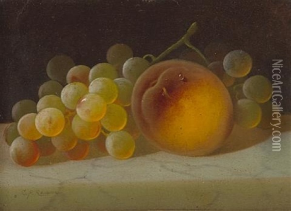 Still Life With A Peach And Grapes (+ Still Life With A Pear And Grapes; Pair) Oil Painting - Carducius Plantagenet Ream
