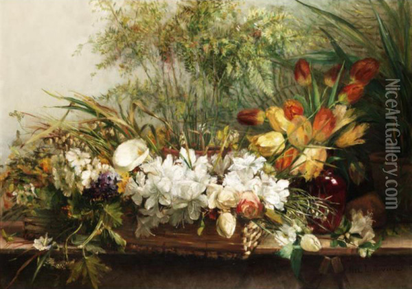 Still Life Of Flowers Oil Painting - Marguerite Cathelin Ludovici