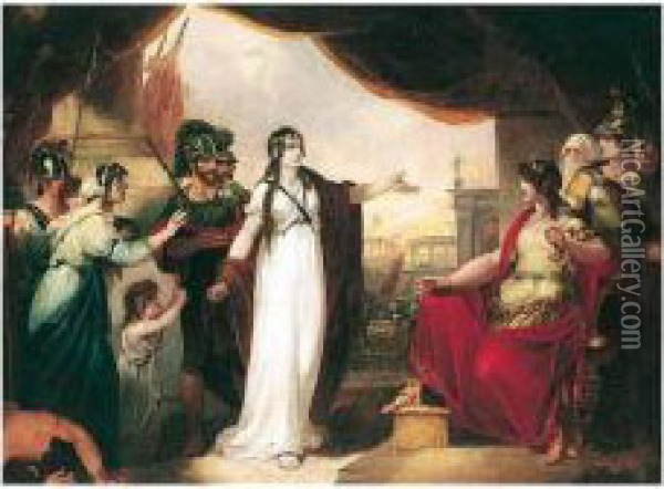 Volumnia And Virgilia Pleading Before Coriolanus Oil Painting - Henry Singleton