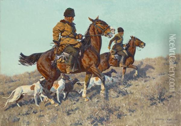Zwei Reitende Kosaken Mit Windhunden Oil Painting - Hugo Ungewitter