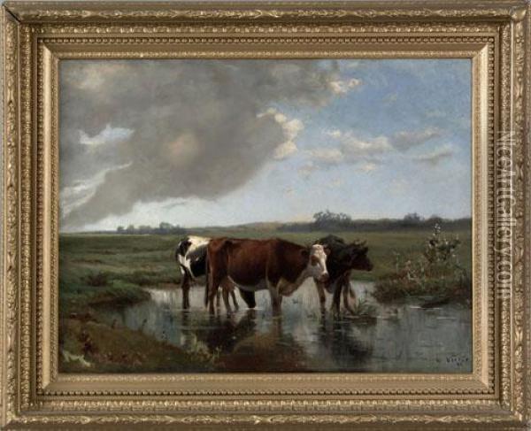Landscapewith Cows Oil Painting - Louis Victor Legentile