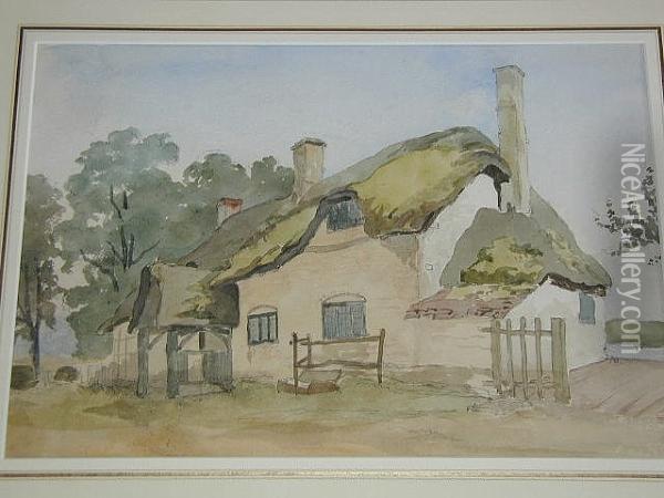 An Old Thatched Cottage Oil Painting - James Stark