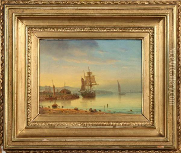 Kustlandskap Med Segelfartyg, Signerad P.w Cerdegren Oil Painting - Per Wilhelm Cedergren