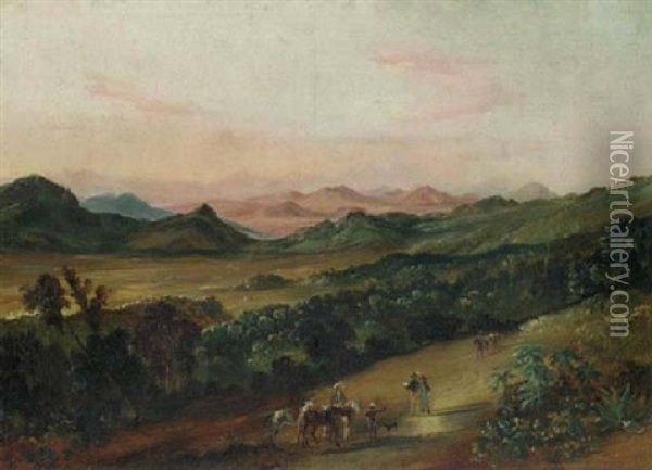 El Camino A Morelia En El Valle De Angangueo Con El Cerro De San Andres Al Fondo Oil Painting - Johann Moritz Rugendas