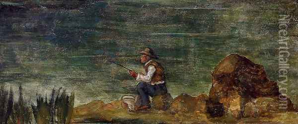 Fisherman On The Rocks Oil Painting - Paul Cezanne