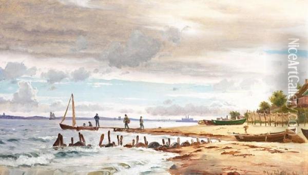 Coastal Scenery From Hellebaek. Signed Chr. Blache 68 Oil Painting - Christian Vigilius Blache