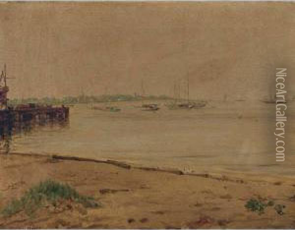 View Across Gravesend Bay To Seagate Oil Painting - Thomas Satterwhite Noble