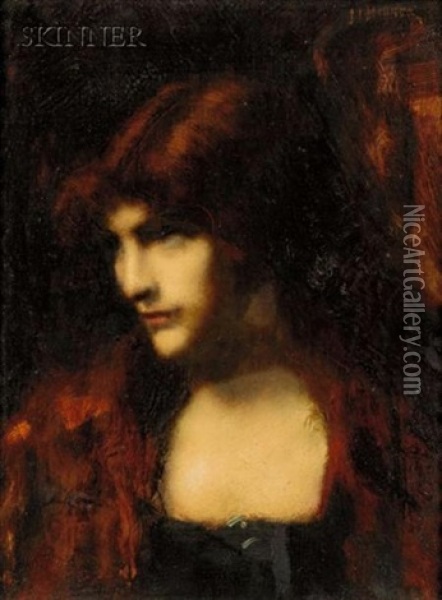 Lady With Auburn Hair Oil Painting - Jean Jacques Henner