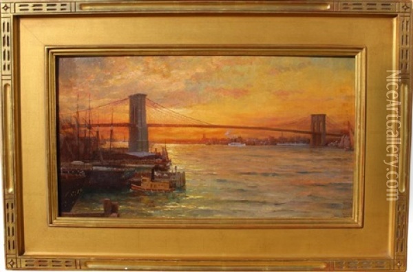 Brooklyn Bridge Nyc Oil Painting - William Henry Lippincott