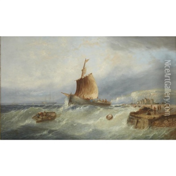 Fishing Vessels Off Ventnor, Isle Of Wight Oil Painting - William Henry Williamson