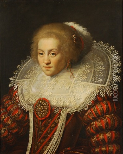 Portrait De Dame A La Collerette En Dentelle Oil Painting - Paulus Moreelse