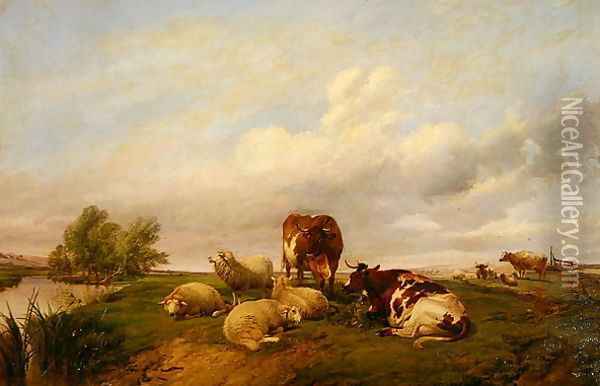 On Canterbury Meadows, 1861 Oil Painting - Thomas Sidney Cooper