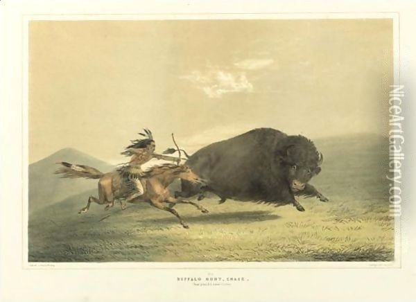 Buffalo Hunt, Chase And Antelope Shooting Oil Painting - George Catlin