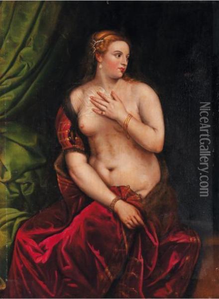 La Venus Au Miroir Oil Painting - Tiziano Vecellio (Titian)