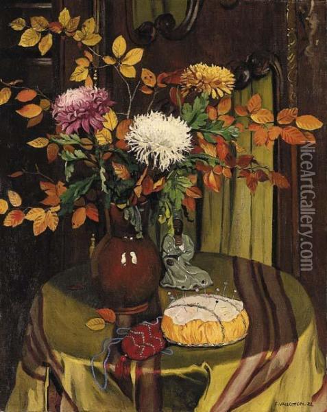 Chrysanthemes Et Feuillage D'automne Oil Painting - Felix Edouard Vallotton