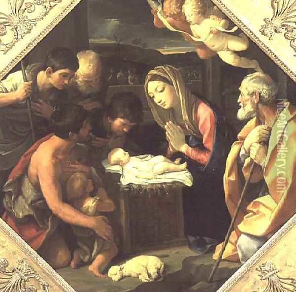 The Adoration of the Shepherds, c.1640-42 Oil Painting - Guido Reni