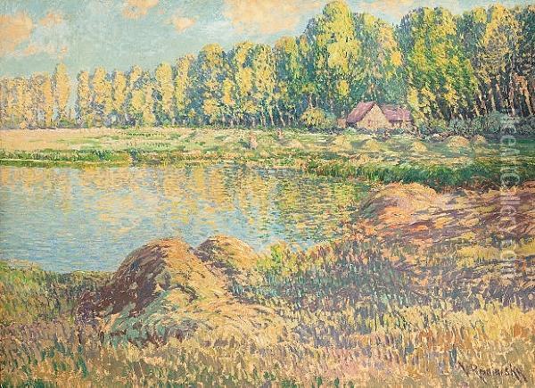 A River Landscape Oil Painting - Vaclav Radimsky