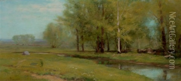 Spring Landscape With Trees Along A Stream Oil Painting - Albion Harris Bicknell