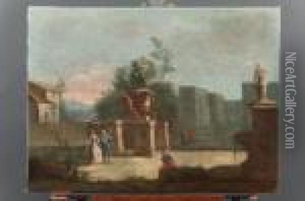 Giardino Di Villa Veneta Con Coppie A Passeggio (allegoria Di Giugno) Oil Painting - Antonio Diziani