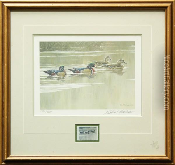 ''hurricane Lake Wood Ducks'' Oil Painting - Robert Bateman