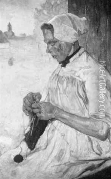 Scheveninge Woman Knitting Oil Painting - Charles Dankmeijer