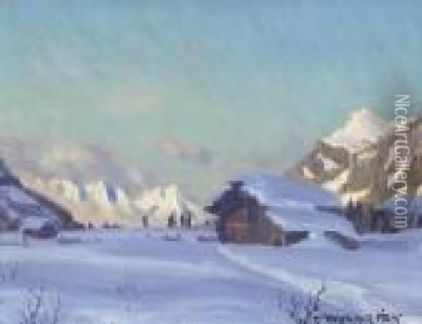 Wintervorabend Bei Kandersteg Oil Painting - Waldemar Fink
