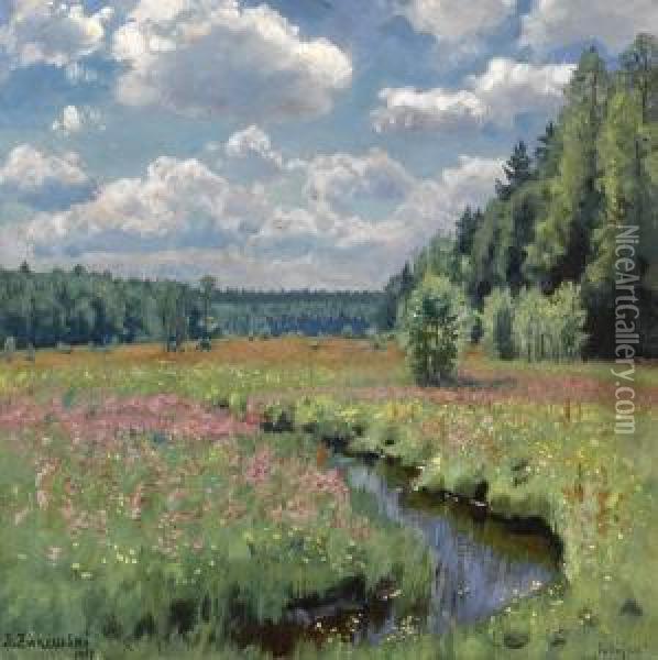 Summer Meadow, Pobojka Oil Painting - Stanislaw Zukowski