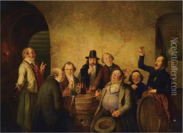 Winetasting Oil Painting - Johann Peter Hasenclever