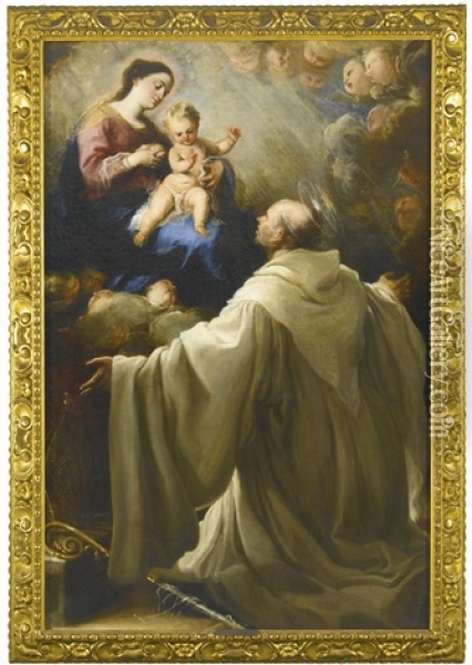The Virgin Lactans With Saint Bernard Oil Painting - Juan Carreno De Miranda