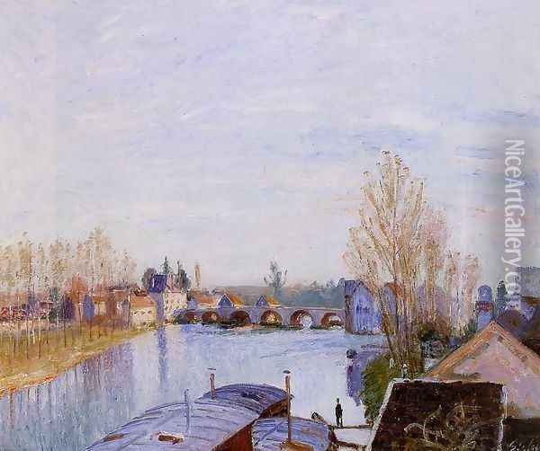 The Loing at Moret, the Laundry Boat Oil Painting - Alfred Sisley