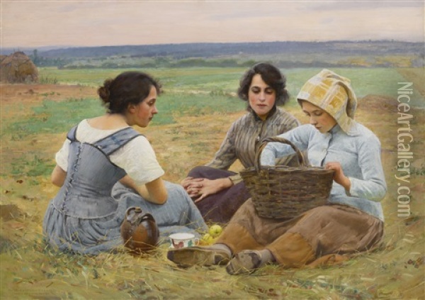 Lunch Break In The Fields Oil Painting - Charles Sprague Pearce