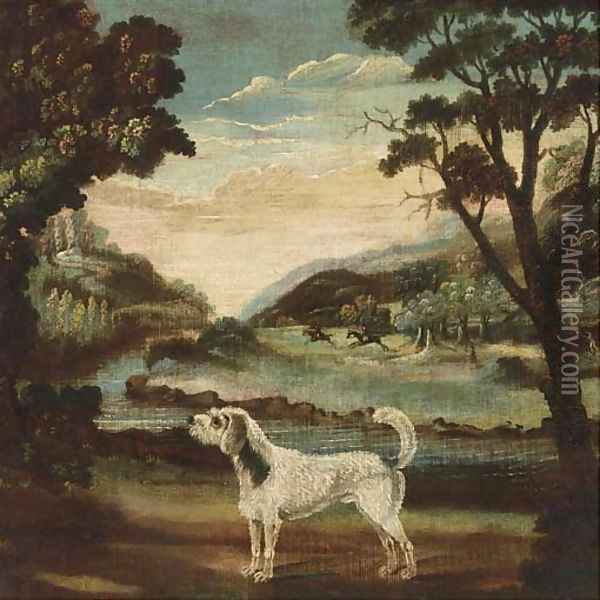 A hound in a landscape, a hunt beyond Oil Painting - English School