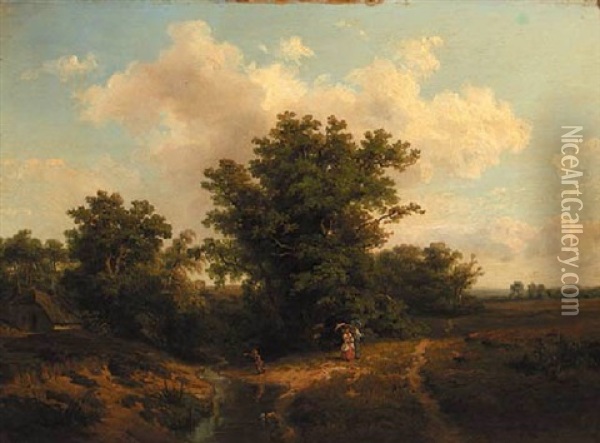 An Afternoon Stroll On The Heath Oil Painting - Jan Willem Van Borselen