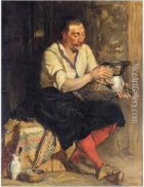 A Soldier Polishing His Breast-plate Oil Painting - John Pettie