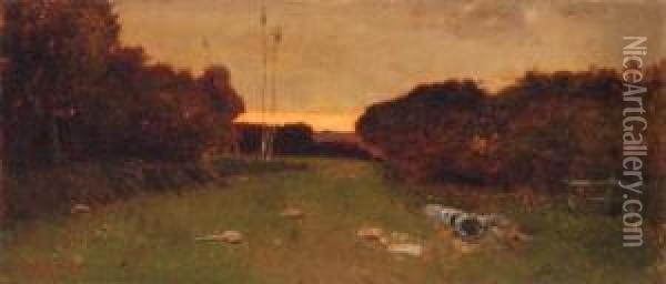 Twilight In The Campagna Oil Painting - Vincenzo Cabianca