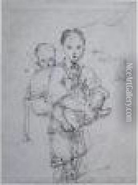 Mother And Child Oil Painting - George Chinnery