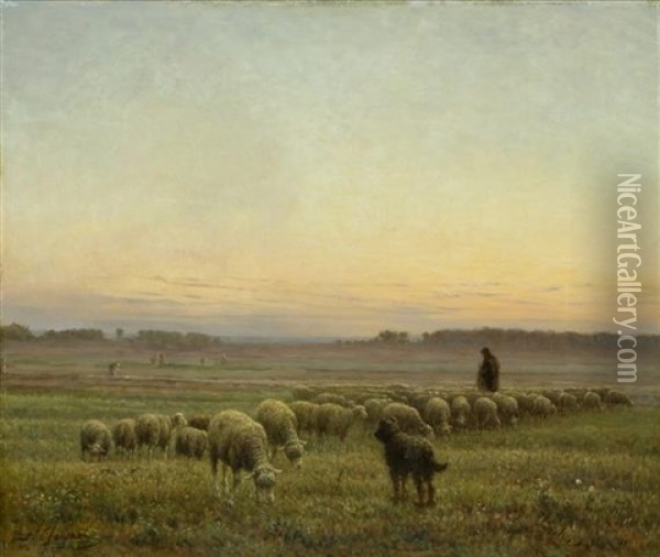 Hirte Mit Herde In Weiter Landschaft Oil Painting - Jean Ferdinand Chaigneau