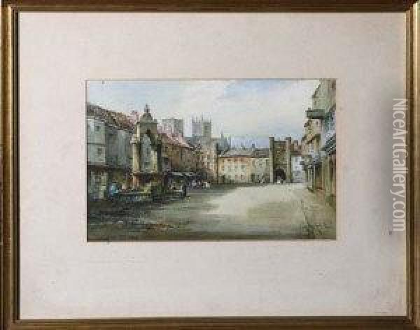 The Old Market Place, Wells Oil Painting - Cyril Hardy