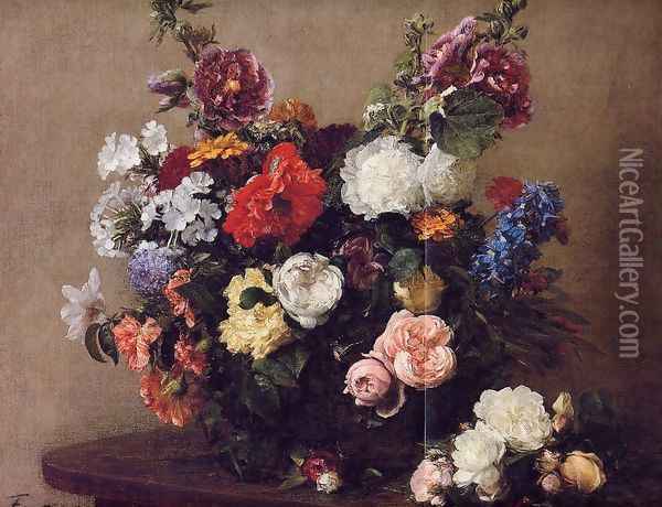 Bouquet of Diverse Flowers Oil Painting - Ignace Henri Jean Fantin-Latour