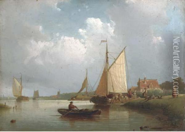Shipping On A Calm Oil Painting - Johan Adolph Rust