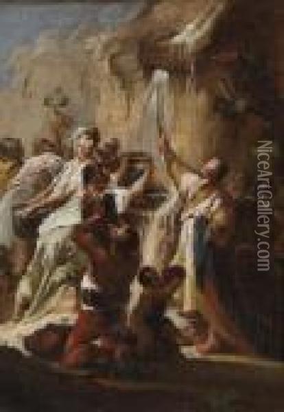 Moses Schlagt Wasser Aus Dem
 Felsen Oil Painting - Johann Christian Th. Winck