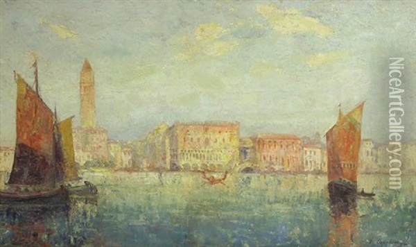 View Of The Grand Canal Oil Painting - Georgi Alexandrovich Lapchine