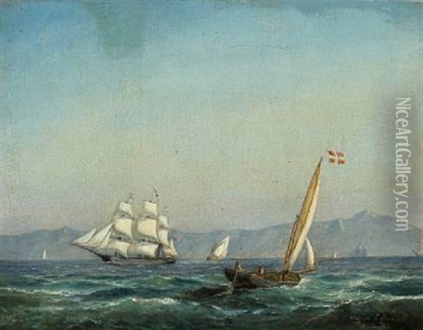 The Pilot Carl Of Dragor On Its Way To Aid An American Merchant Ship Oil Painting - Carl Julius Emil Olsen