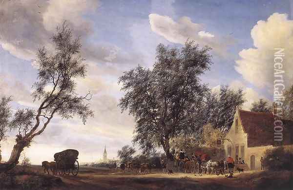 Halt at an Inn 1649 Oil Painting - Salomon van Ruysdael