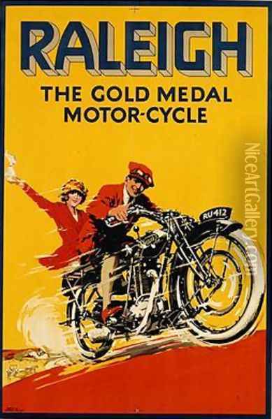 Poster advertising Raleigh the Gold Medal Motor Cycle Oil Painting - S.W. Le Feaux