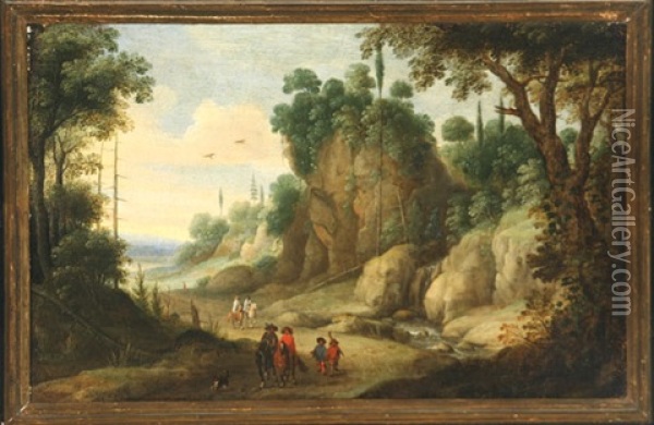 Travelers On A Path Oil Painting - Paul Bril