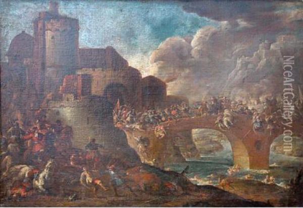 Scene De Bataille Sur Un Pont. Oil Painting - Francesco Monti
