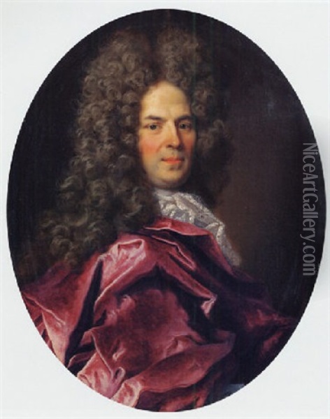 Portrait Of A Gentleman In A Red Cloak Oil Painting - Nicolas de Largilliere
