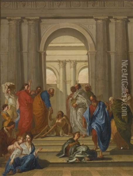 Saint Peter Healing The Paralytic At The Gate Of The Temple Oil Painting - Nicolas Vleughels