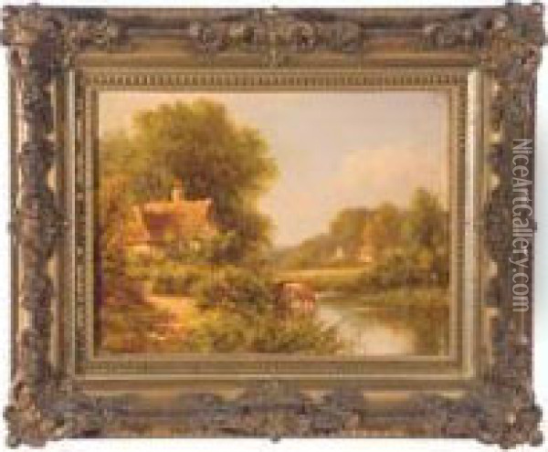 Pastoral Landscape With Cottages Oil Painting - Robert Robin Fenson